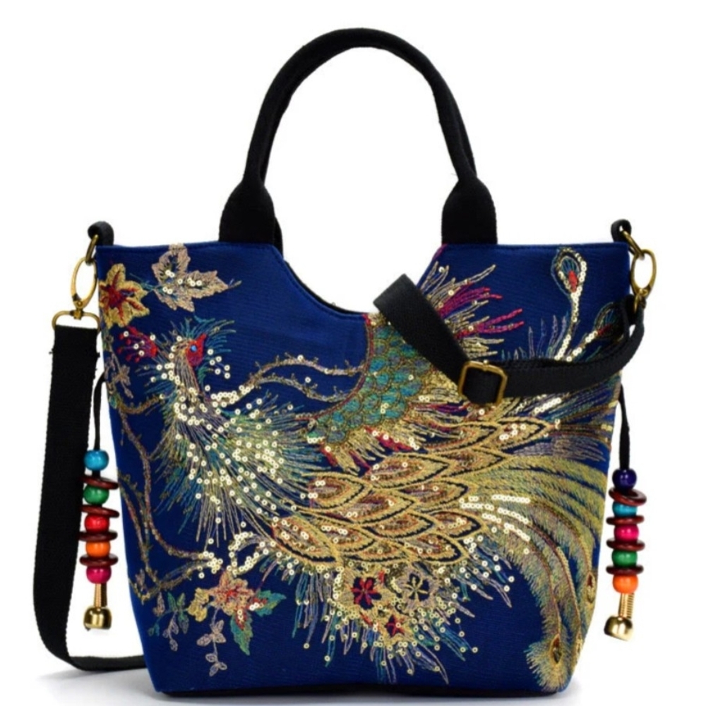 Embroidered Blue Tote Bag